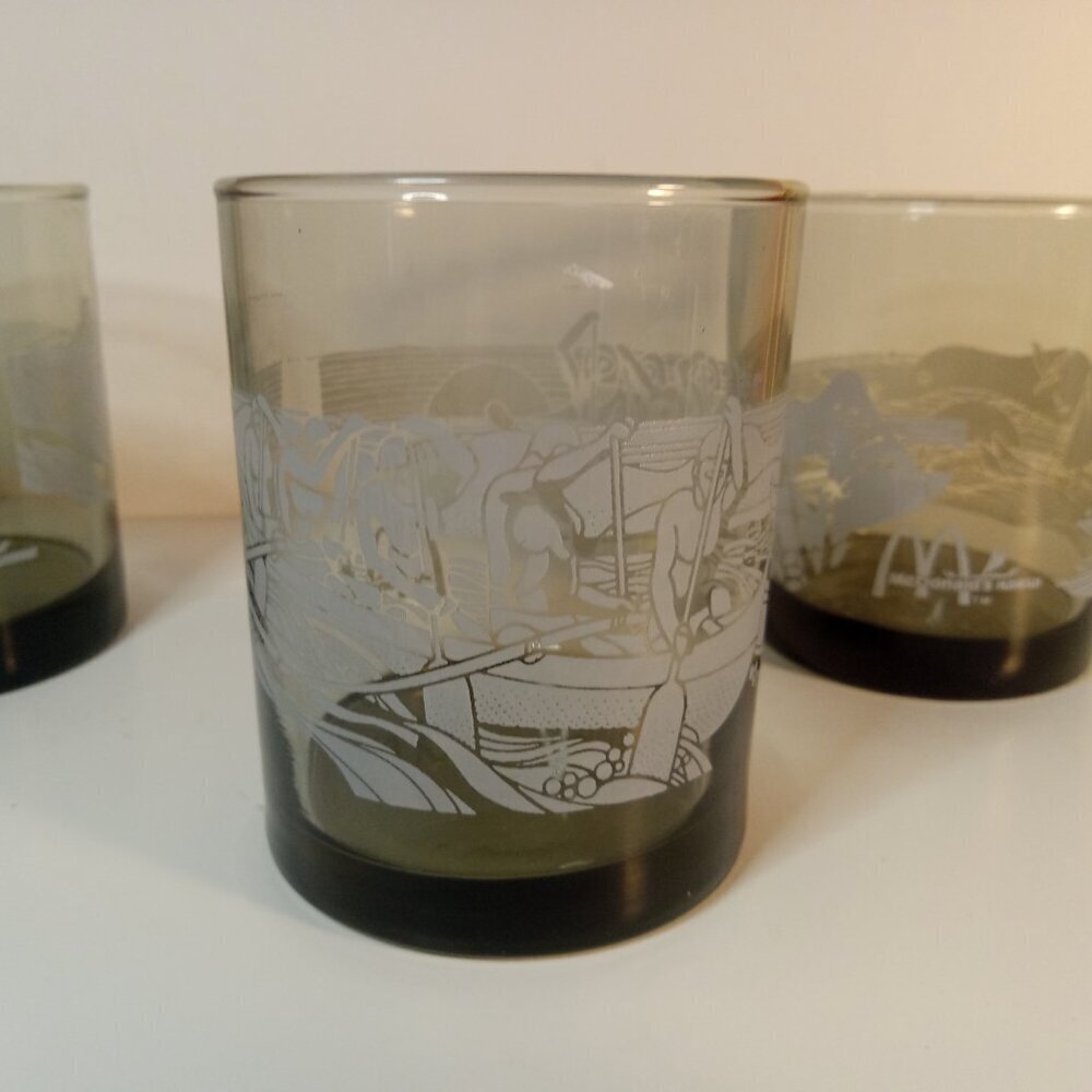 SET OF 3 McDonald's Hawaii High Ball Glasses Smokey Frosted Vintage Libbey - Picture 3 of 5